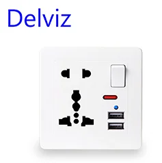 Delviz ЕС стандартная розетка панель, 5V2. 1A двойной usb-порт для зарядки, ВКЛ-ВЫКЛ контроль пористая настенная розетка 13А глобальная универсальная 5 отверстий