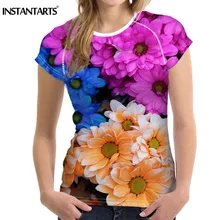 INSTANTARTS/спортивные кроссовки с 3D цветочным принтом для женщин; быстросохнущая футболка с короткими рукавами для фитнеса удобная эластичная футболка для девочек
