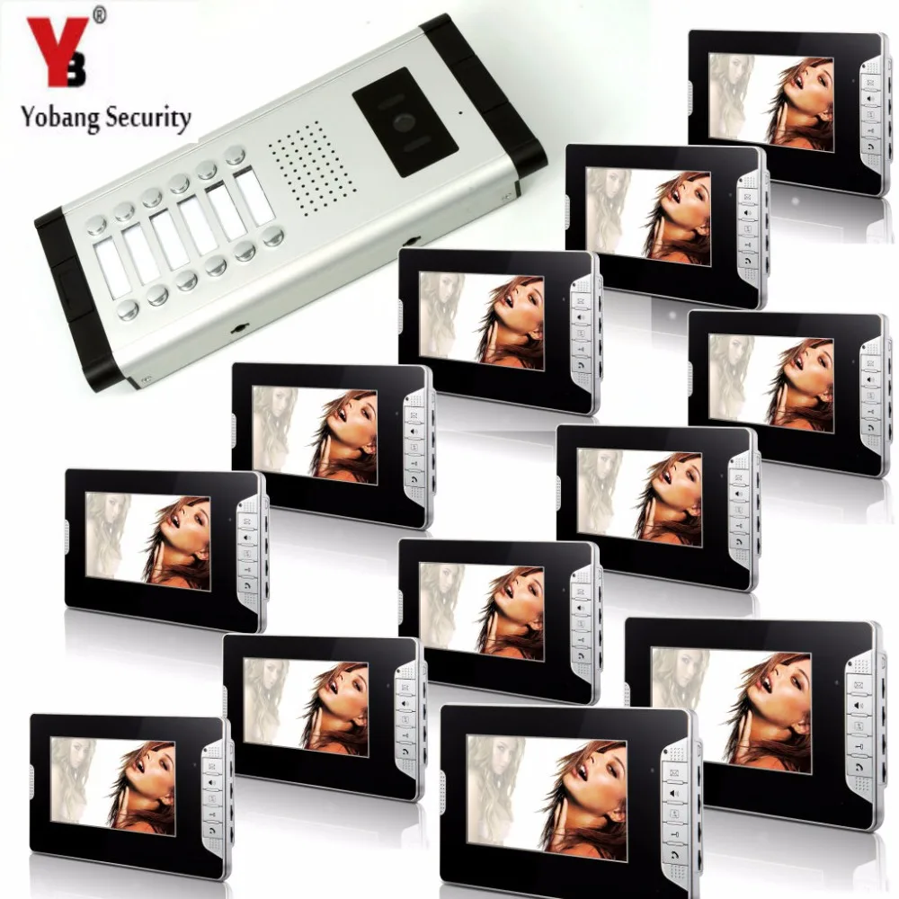 

YobangSecurity 12 Unit Apartment Video Intercom 7"Inch Monitor Video Doorbell DoorPhone Speakphone Intercom Home Security System