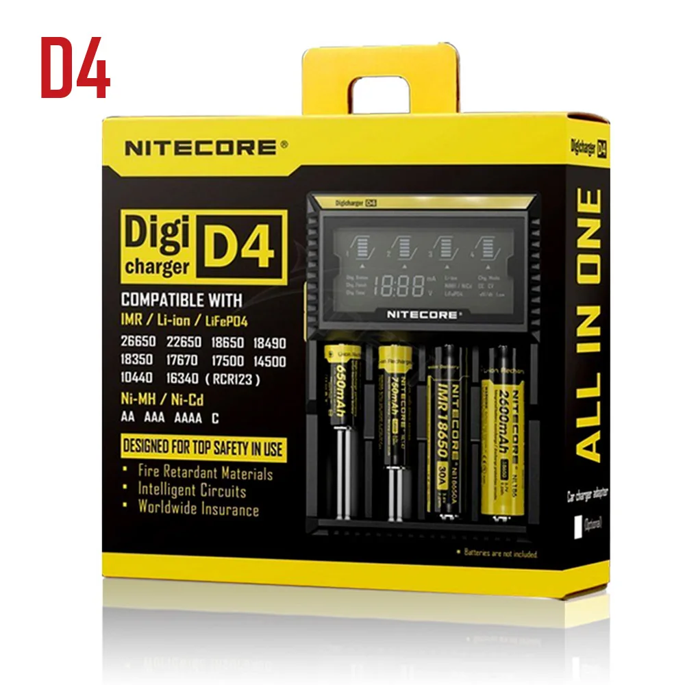 Фирменное зарядное устройство Nitecore D2 D4 Digi с ЖК-дисплеем, интеллектуальная схема Li-Ion для 26650 18650 18350 16340 14500 10440, автомобильное зарядное устройство - Цвет: D4