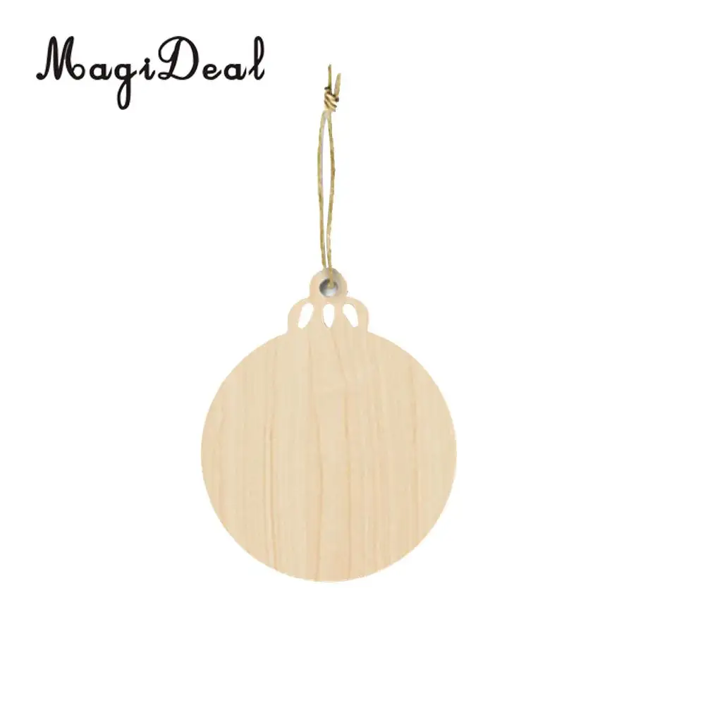 MagiDeal 5 PCS Wood Christmas Tree Kids Crafts Hanging Ornament decorated with stains inks paint with String for Xmas Decoration