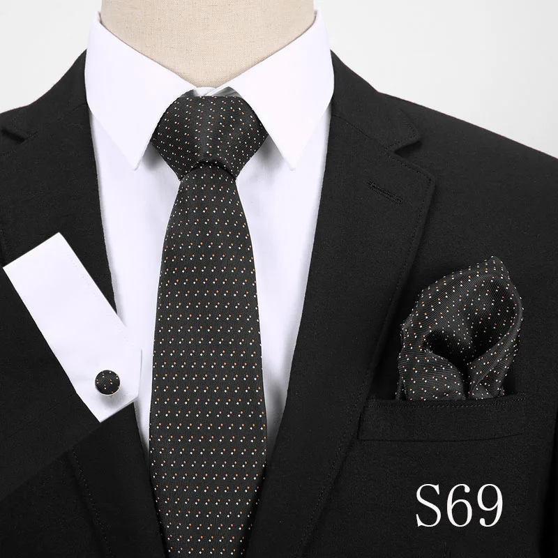 Набор галстуков 2019 Новая мода 7,5 см для мужчин галстук и носовые платки запонки тканые шелковые цветочные Костюмы комплект Галстуки