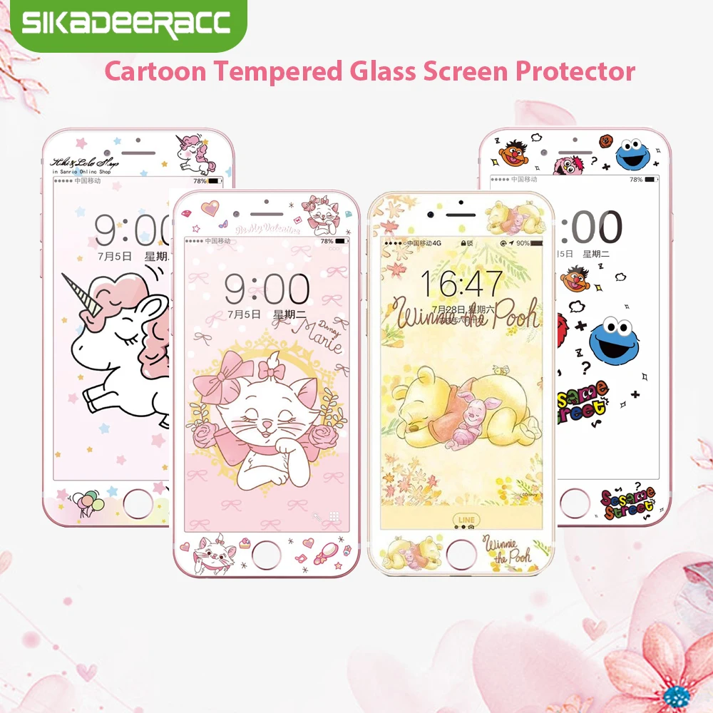 

Unicorn Tempered Glass Screen Protector For iPhone 7 8 Plus 6 6s Plus Elmo Cat Cute Cartoon Kitty 3D 9H HD Full Cover Film SJ40
