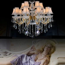 Гостиная люстра фары 15 хрустальная люстра с тканью абажур современной хрустальная люстра хрустальная люстра гостиная двойной слой люстра хрустальная люстра свет Мария Терезия антикварные латунные люстры хром и