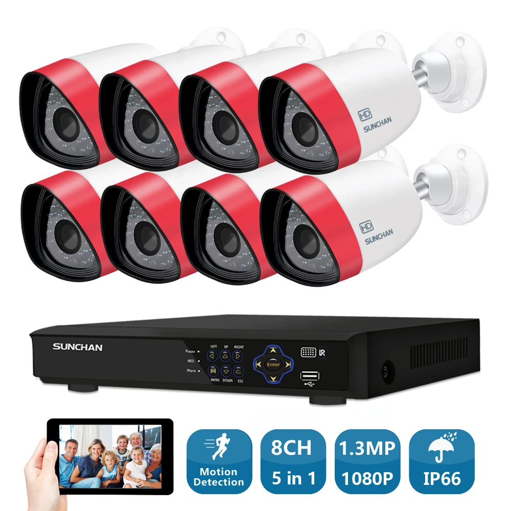SUNCHAN HD 1.3MP AHD 1500TVL Открытый CCTV системы скрытого видеонаблюдения 8CH P 1080 DVR Гибридный