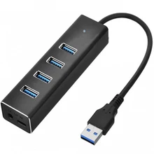 Алюминиевый USB 3,0 концентратор внешний 4 Порты и разъёмы USB разветвитель с блоком питания постоянного тока для микро USB Мощность Порты и разъёмы Micro B мощность и разъёмы для Ноутбук Apple MacBook Планшетные ПК Аксессуары концентратор 3,0 USB