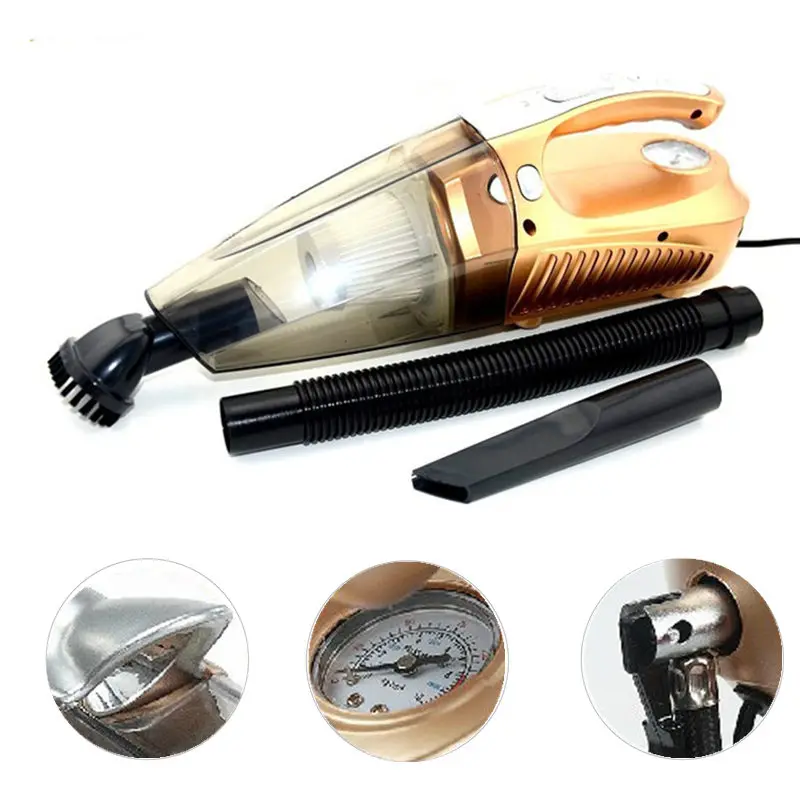 

4 In One 4 Functions 12V 100W Car Mini Hand Vacuum Cleaner With Inflator Tire Pressure Gauge And LED Light HEPA Filter Handheld