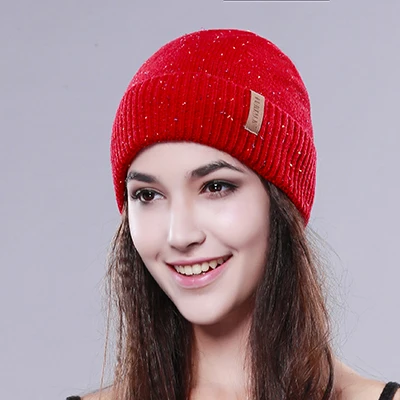 Шерстяная шапка FURTALK для женщин Теплая зимняя шапка Трикотажная женская модная шапка для дам Серый темно-красный хаки цвет Cap - Цвет: red