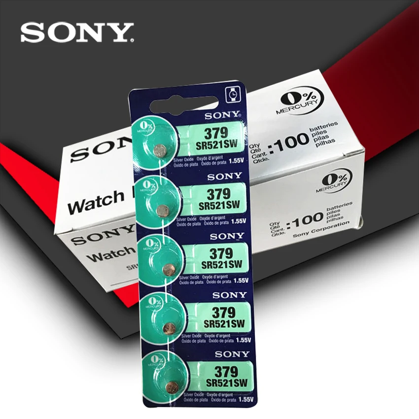 

100pc Sony 100% Original 379 SR521SW D379 SR63 V379 AG0 Watch Battery Button Coin Cell MADE IN JAPAN 100% Original Brand