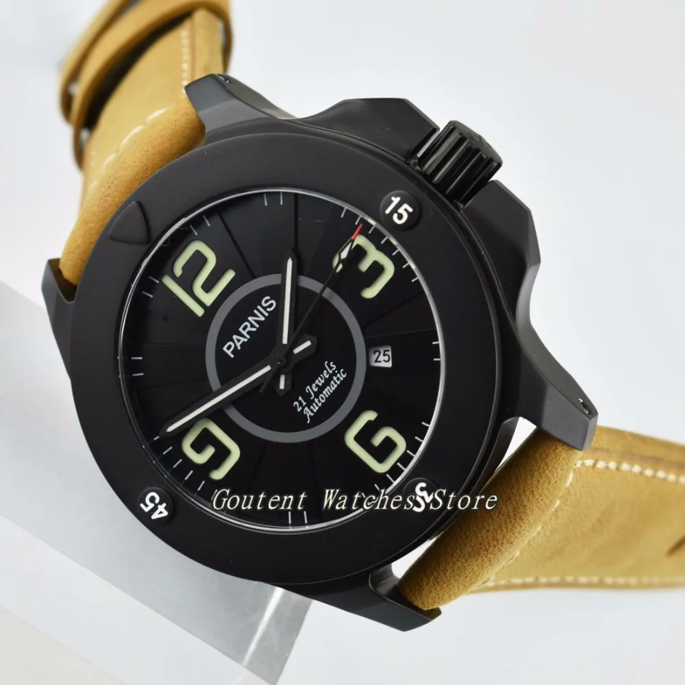  47mm Parnis Sapphire Glass Leather MIYOTA Deployment Automatic Mechanical Men's Watch