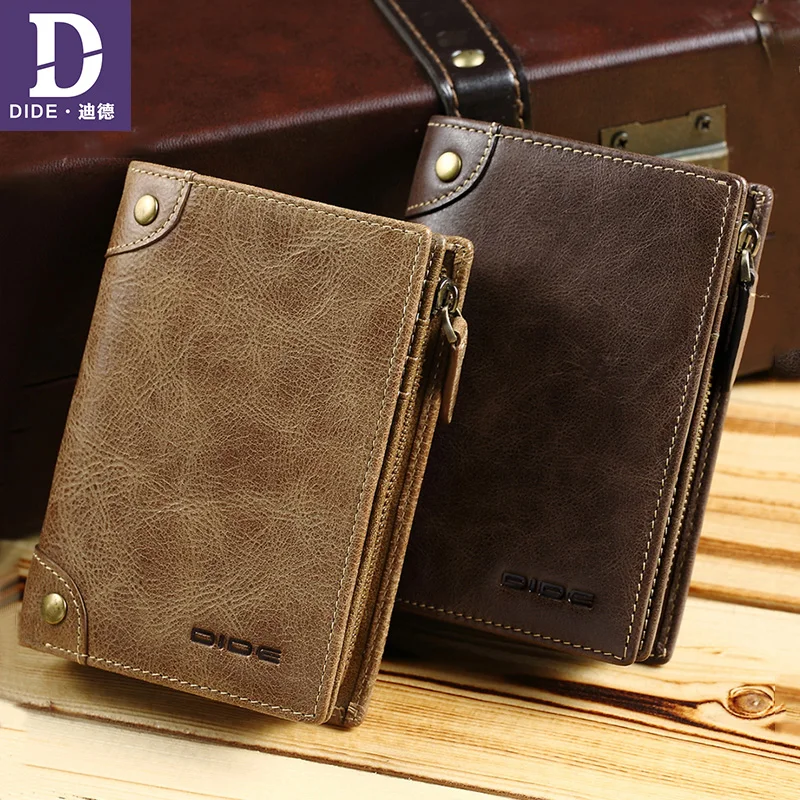 

DIDE High Quality Genuine Leather Men's Short Style Wallet Vintage Purse Walet Zipper Purses Card Holder Purse Clutch Wallet