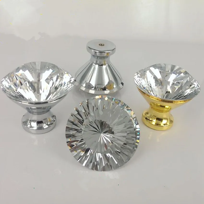 40mm rhinestone dresser door handles knobs silver golden drawer