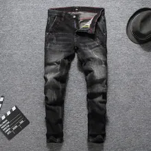 Итальянские винтажные стильные модные мужские джинсы Черные Серые рваные зауженные джинсы эластичные мужские джинсы хип-хоп джинсовые брюки классические джинсы