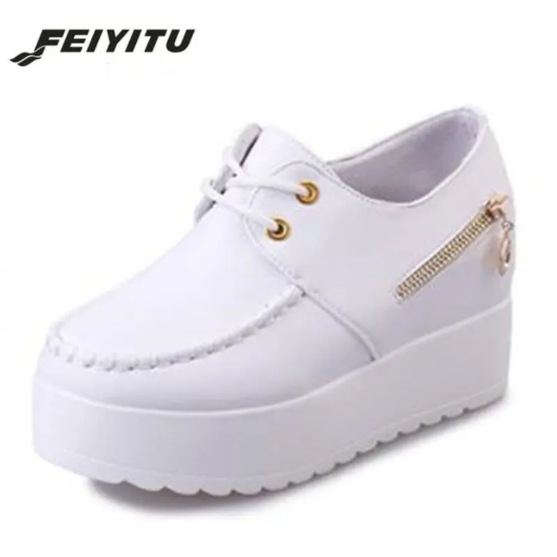 

New White Black Platform Women Shoes 2017 Spring Autumn Korean Hidden Heel Flock Fashion Wedge Casual Shoes Flats Woman