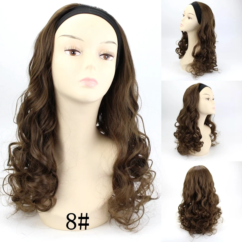 Billig JOY   SCHÖNHEIT 8 farben erhältlich 20 inch Schönheit Synthetische Halbe Perücke Mit Stirnband Lange Lockige Volle Capless Frauen Perücken freies Verschiffen