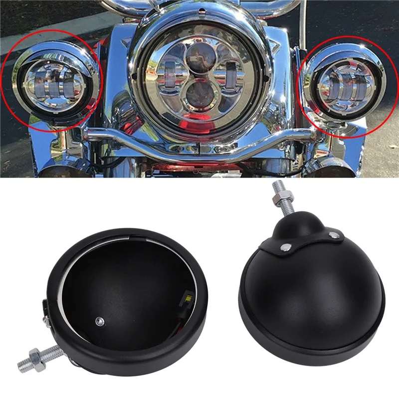 2x Black Pair 4.5" LED Fog Light Outer Cover Trim Bracket Kit For