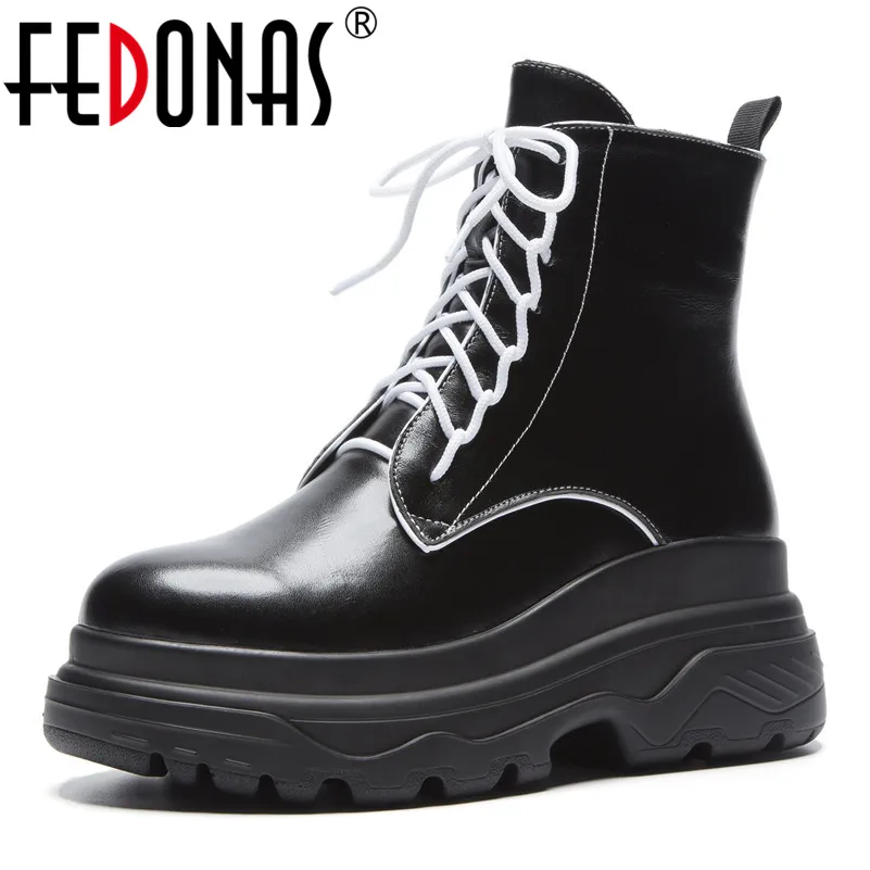 

FEDONAS New Women Ankle Boots Wedges Heels Platforms Autumn Winter Martin Shoes Woman Corss-tied Basic Boots Ladies Party Pumps
