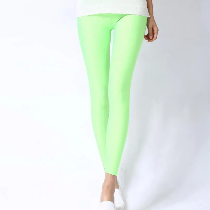 Fluorescence Green CUHAKCI женские блестящие брюки леггинсы Горячая Распродажа Леггинсы сплошной цвет флуоресцентный спандекс эластичный повседневные брюки блестящие леггинсы - Цвет: Fluorescence Green