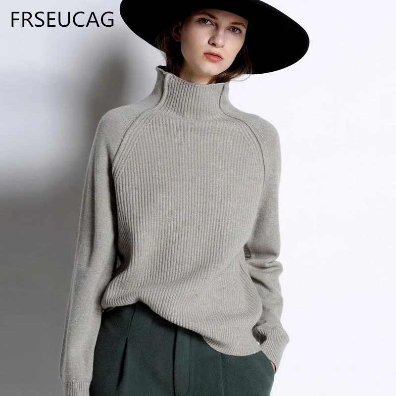 

New high-end casual high collar cashmere sweater women's solid color knitted long-sleeved pullover soft warm autumn and winter