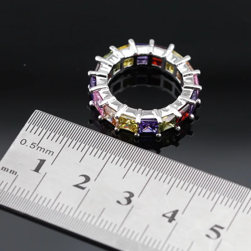 Разноцветные камни CZ серебряные кольца для женщин вечерние ювелирные изделия для свадьбы подарочная коробка