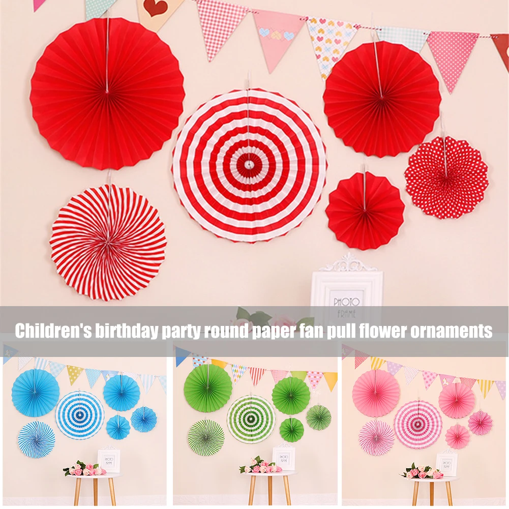 

Newly Kids Birthday Prop Round Foldable Paper Fan + Triangular Flag Banner Party Background Decoration XSD88