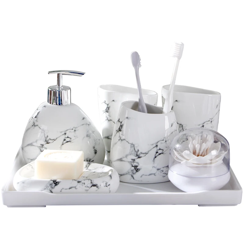 6pcs/set Imitation marble ceramics Bathroom Accessories Set Soap Dispenser/Toothbrush Holder/Tumbler/Soap Dish Bathroom Products 6pcs/set Imitation marble ceramics Bathroom Accessories Set Soap Dispenser/Toothbrush Holder/Tumbler/Soap Dish Bathroom Products