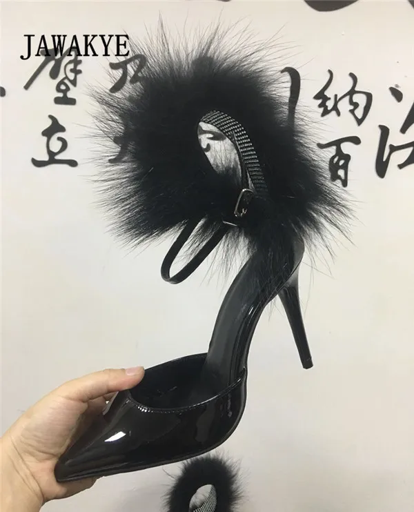 Г., дизайнерские женские босоножки для подиума, украшенные стразами и перьями туфли на высоком тонком каблуке с острым носком женские вечерние туфли из лакированной кожи