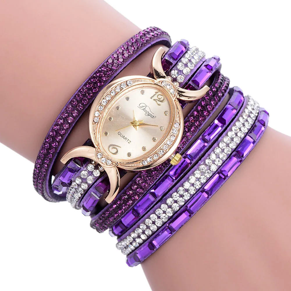 Duoya Ретро стиль роскошные часы с бриллиантами искусственная кожа женская мода