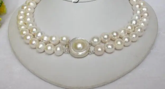 

FREE SHIPPING HOT sell new Style >>>>> Genuine 2row 12mm round white pearls necklace mabe 925s