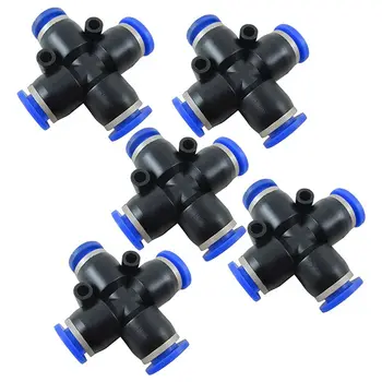 

10mm 3/8inch Pneumatic Equal Cross Union Push In Fitting Quick Connect Air Tube Pack of 5