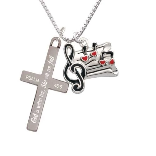 Music Sheet with Hearts - She will not Fall - Cross Necklace (1)
