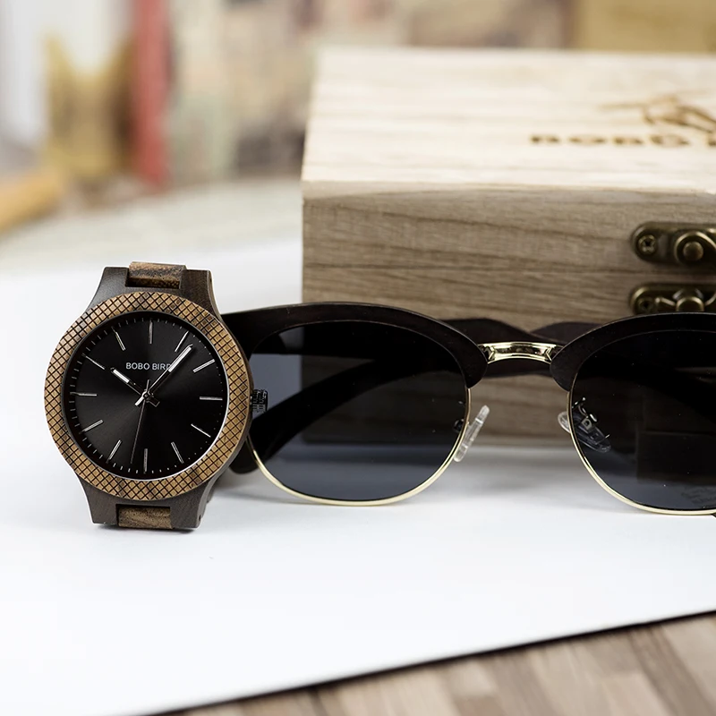 BOBO BIRD, мужские часы, солнцезащитные очки, набор, деревянные часы, Япония, мужские кварцевые часы, отличный подарок, reloj hombre