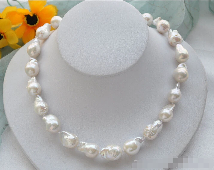 

shipping z5850 Lustre 17" 20mm WHITE DRIP BAROQUE KESHI REBORN PEARL NECKLACE