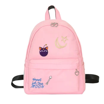 

Sailor Moon Embroidery Kawaii Luna Cat Women Cute Backpack Canvas School Bags Pink Bagpack Anime Shoulder Bags Mochila Feminina
