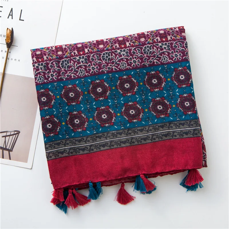 Женский Мягкий шарф специальный цвет большая шаль винтажный тотемный дизайн с принтом длинный вискозный хиджаб модная накидка [3592]