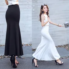 Новинка, модная длинная юбка макси для женщин, плюс размер, XS-3XL, стиль русалки, тянущаяся женская черная и белая юбка