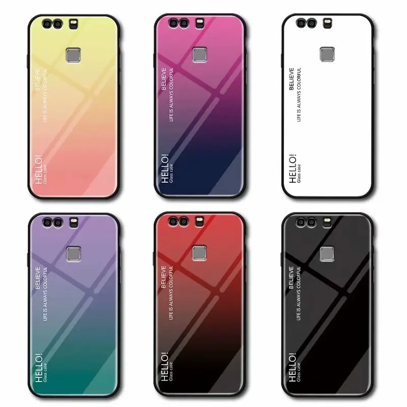 For Huawei P9 P9Plus Case Luxury Hard Tempered Glass Fashion Gradient Protective Back Cover case For huawei p9 plus shell