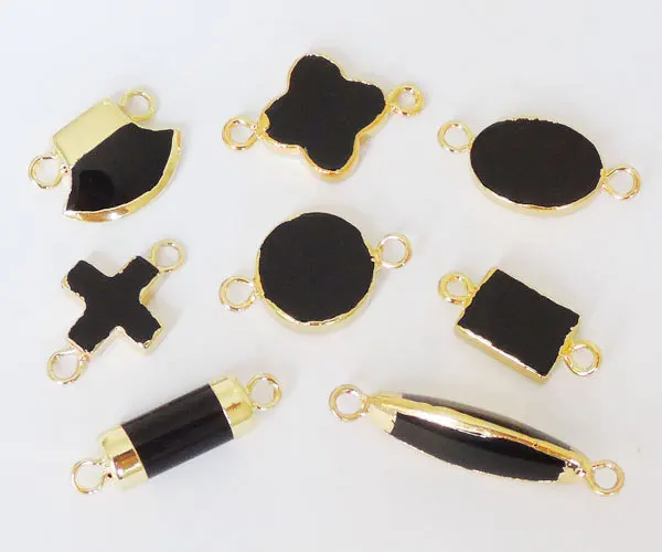 

Mixture Shapes Black Agate Connectors With Side Gold-plated