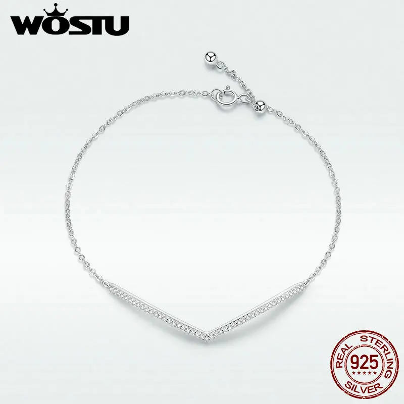 

WOSTU 100% Real 925 Sterling Silver Bracelet For Women Simple V-Bracelet Hot Fashion Making Jewelry Gift Wedding DXB137