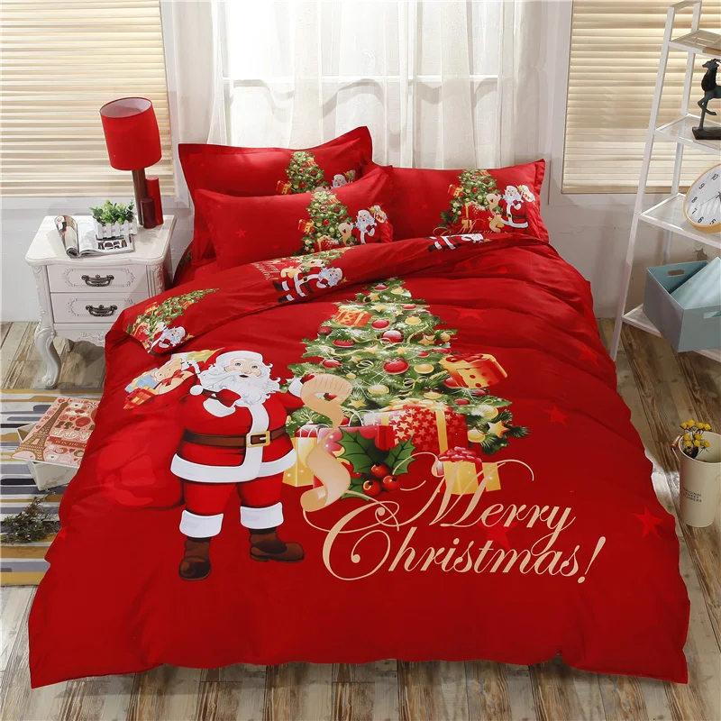 

Red Blue Luxury Christmas Tree Deer Gifts Bedding Set Twin/Queen/King Size 100% Cotton Soft Duvet Cover Pillowcase Bed Sheet Set