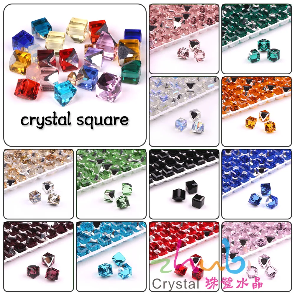

ZHUBI Faceted Glass Square Cut Beads 6MM Crystal Clear No Hole Cube Beads Claw Rhinestones Flatback Glass Stones Decorations DIY