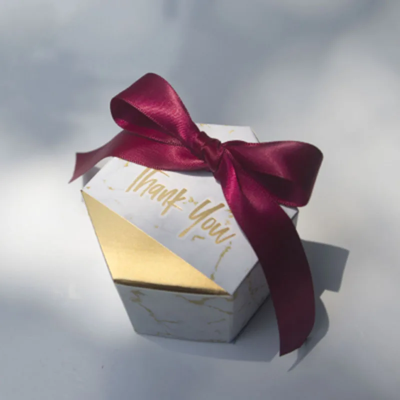 Мрамор гексагональной спасибо конфеты коробка со свадебными сувенирами день рождения, детский душ вечерние украшения бумага для упаковки подарка коробка с лентами - Цвет: Red