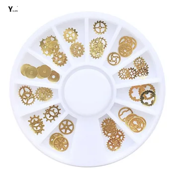 

Y-XLWN Nail Wholesale of nail ornaments Golden metal clock gear computer piece Nail patch can be folded nail stickers