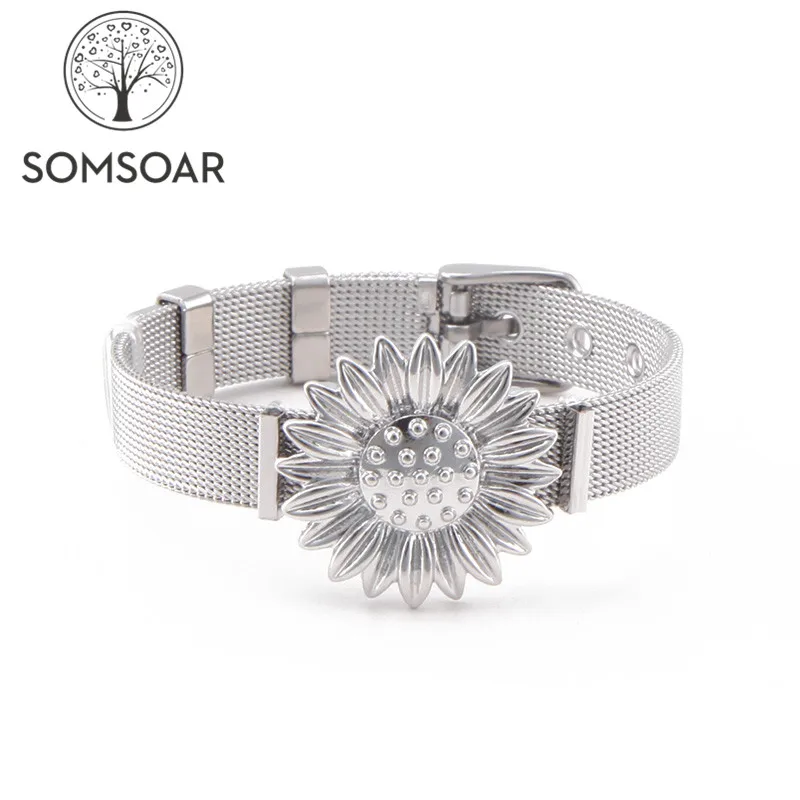 

Somsoar Jewelry 7 style mixed Silver Single Big Charms Stainless Steel Mesh Bracelet Set with 2pcs Rubber preventer Dropshipping