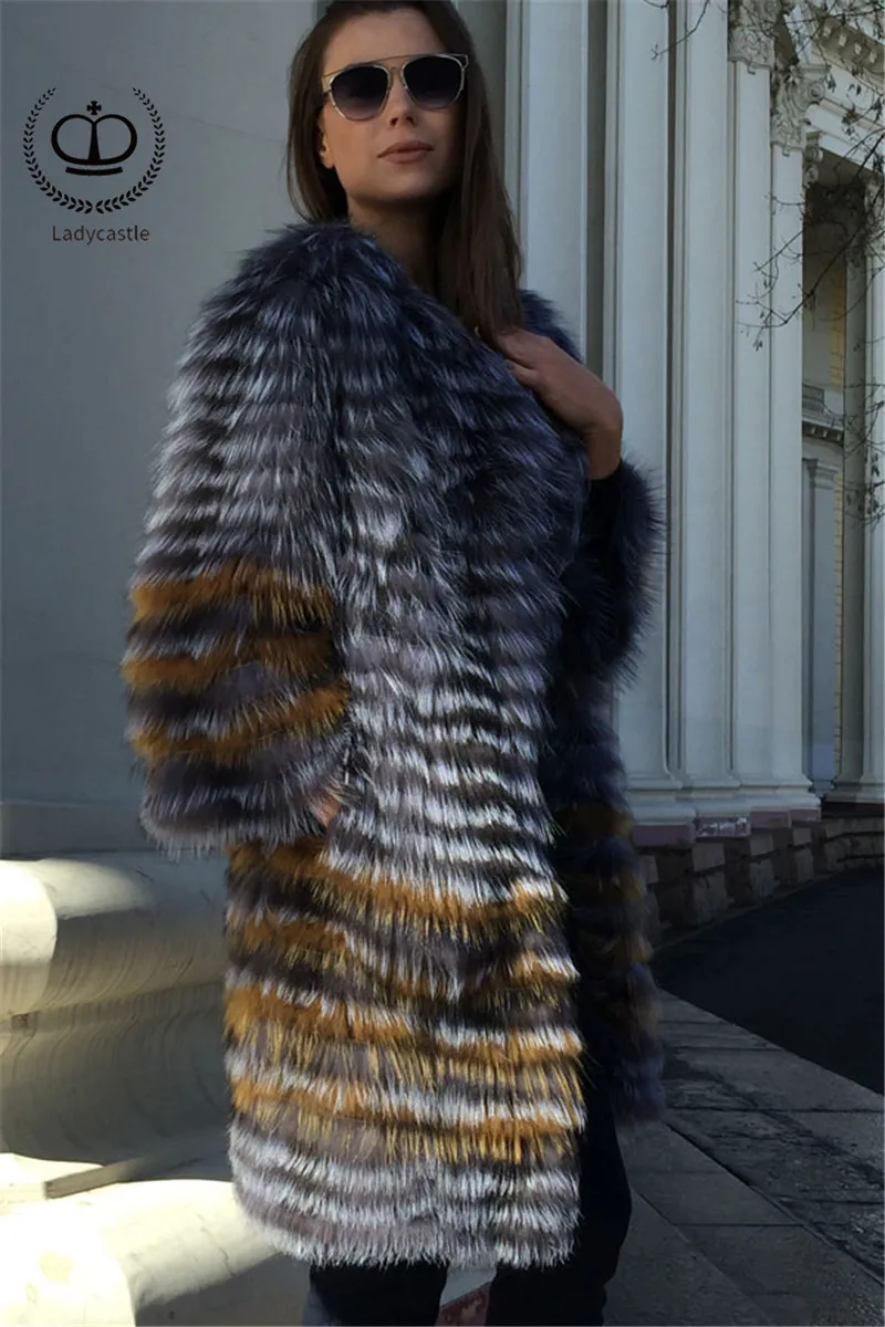 Clearance 2018 New Real Sliver Fox Fur Coat With O-Neck Collar Long Jacket Big Size For Women Down Fox Fur Coat From Natural Winter FC-044 9