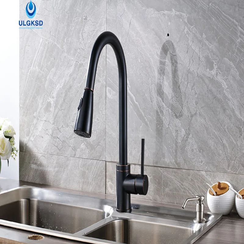 ULGKSD Kitchen Faucet 4 Color Choice Kitchen Sink Pull Down Deck Mounted Single Handle Faucet Hot