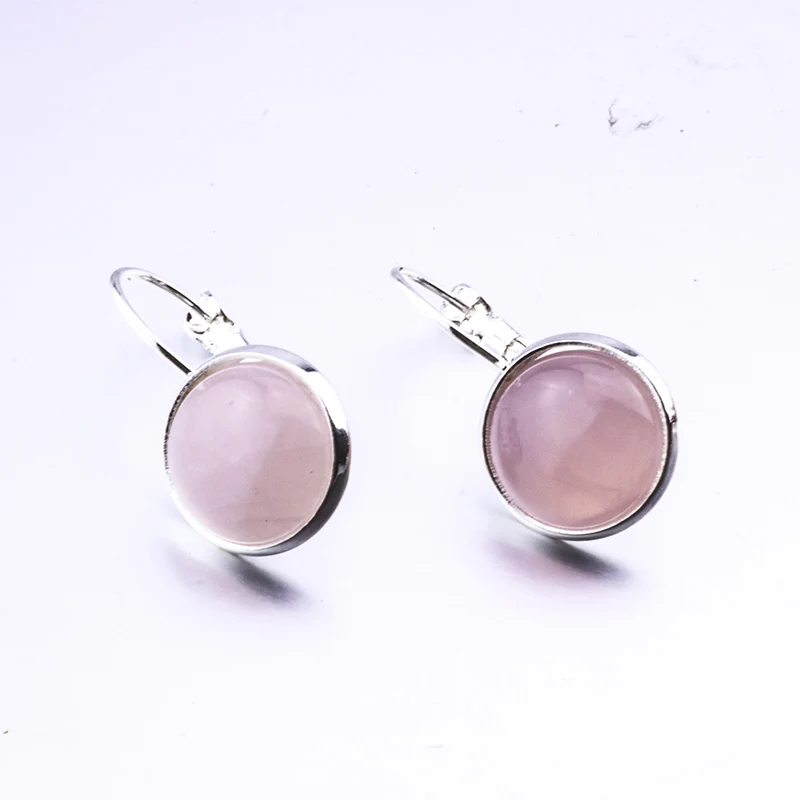Серьги из натурального камня 8 мм 10 мм 12 мм круглый Опал розовый кристалл друзы серьги-гвоздики для женщин ювелирные изделия - Окраска металла: 8
