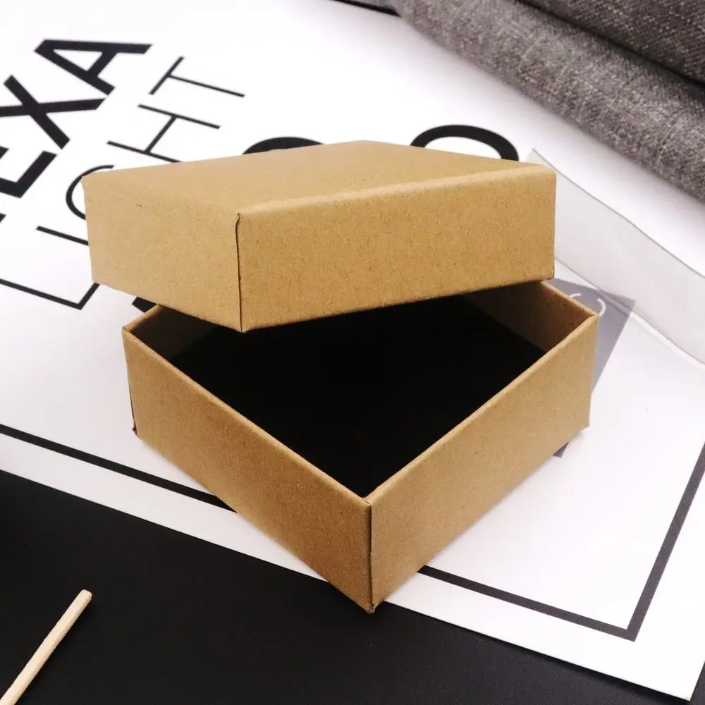 

7x7cm High Quality Wedding Kraft Paper Jewelry Set Necklace Earrings Ring Gift Box Packing Jewellery Display For Engagement