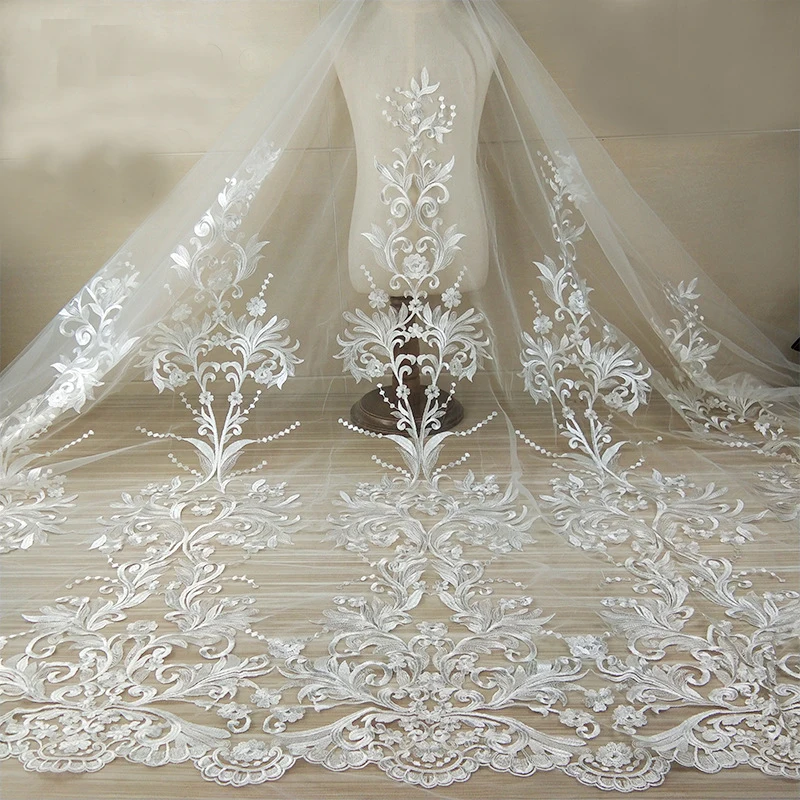 5Yards White Embroidered Wedding Lace Fabric High Quality Tulle Mesh lady dresses gowns making | Дом и сад