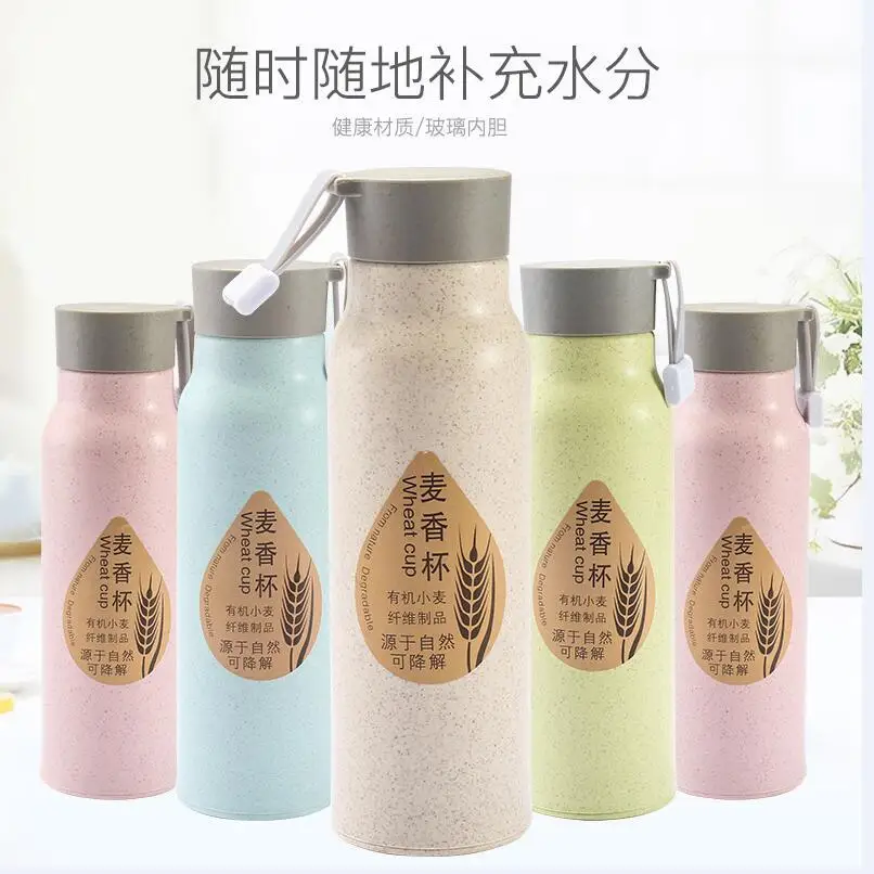 

Straw Wheat Incense Double Layer Plastic Hand Water Bottles Creative Kitchen Bar Table Supplies Insulation Water Bottle